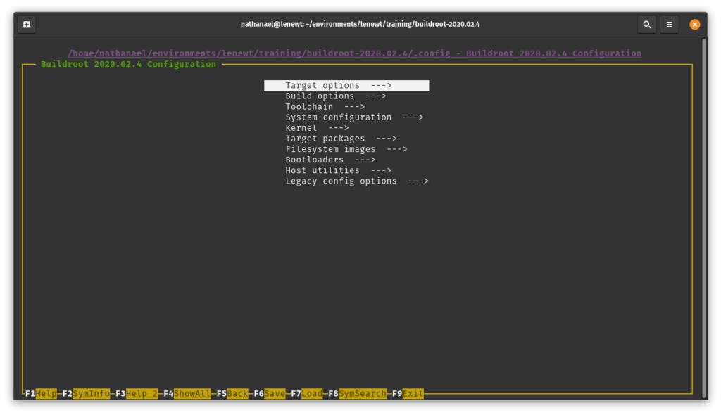 Buildroot configuration menu