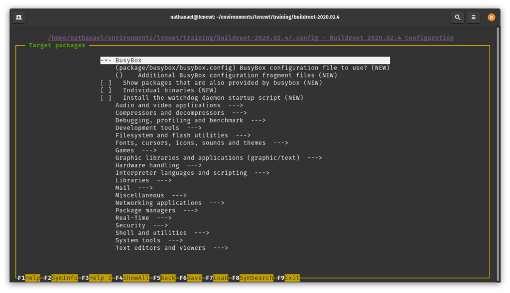 Dependency selection menu