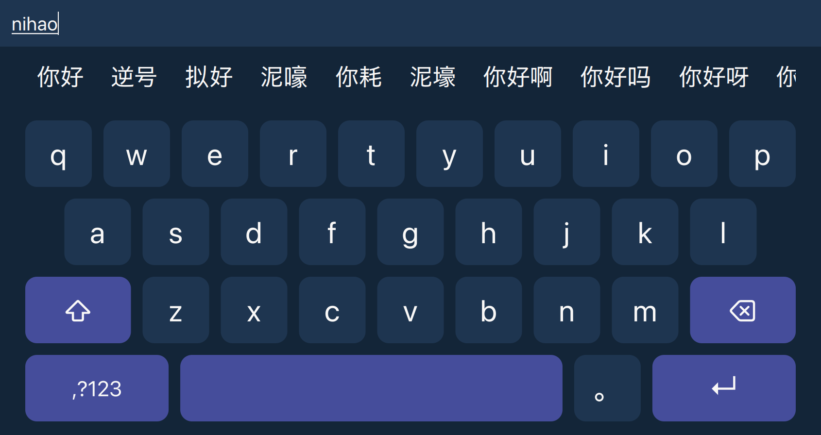 Lenewt Virtual Keyboard rendering Pinyin candidates at runtime